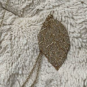 Reversible gold tone leaf necklace - one side smooth, other side sparkly!
